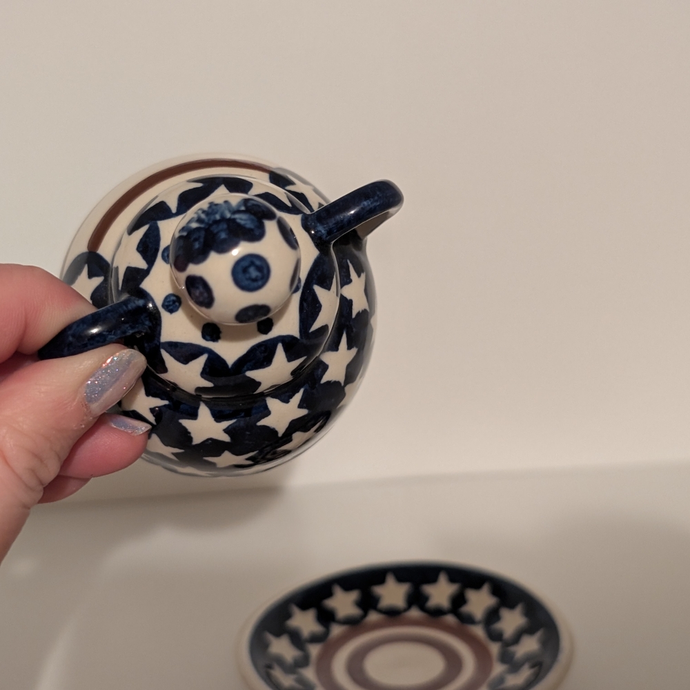 BOLESLAWIEC Cheese Lady Mini Pottery Stars Stripes - Picture 4 of 5